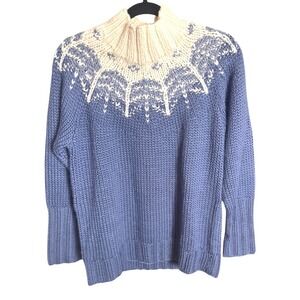 Orvis Blue Fair Isle Chunky Mock Neck Wool Blend‎ Cozy Fisherman Sweater M